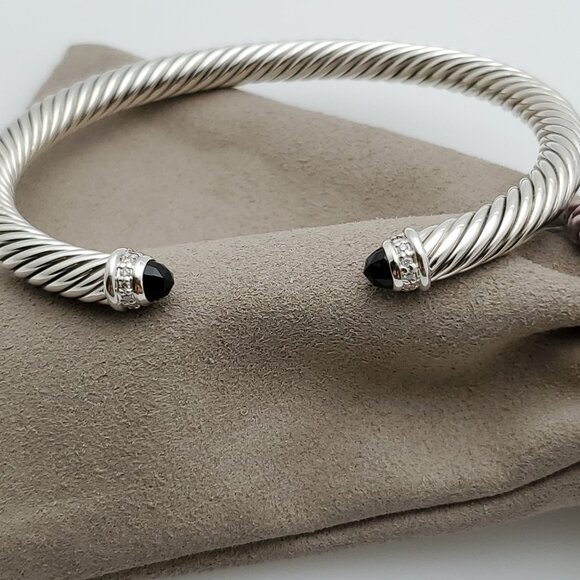 David Yurman 5mm Classic Cable Bracelet With Black Onyx and Diamond - Picture 5 of 7